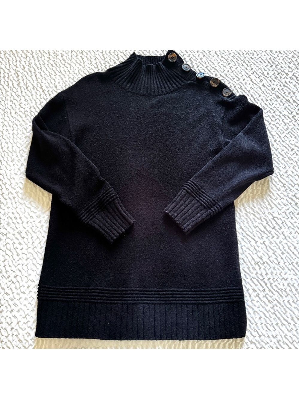 Anthropologie Margarita Button-Detail Turtleneck Tunic Sweater, Black, XS
